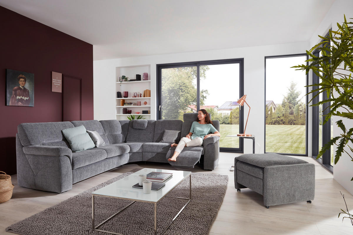 ECKSOFA in Chenille Grau  - Schwarz/Grau, Konventionell, Kunststoff/Textil (252/282cm) - Himolla