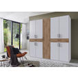DREHTÜRENSCHRANK  in Weiß, Plankeneiche  - Plankeneiche/Schwarz, KONVENTIONELL, Holzwerkstoff/Kunststoff (225/208/58cm) - Carryhome