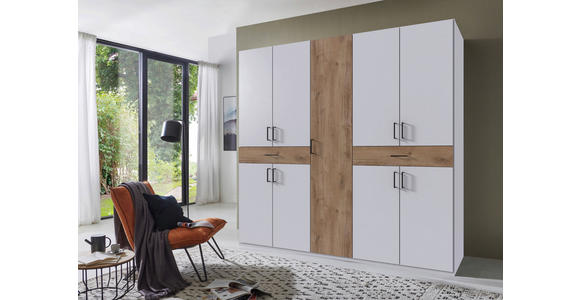DREHTÜRENSCHRANK in Weiß, Plankeneiche - Plankeneiche/Schwarz, KONVENTIONELL, Holzwerkstoff/Kunststoff (225/208/58cm) - Carryhome