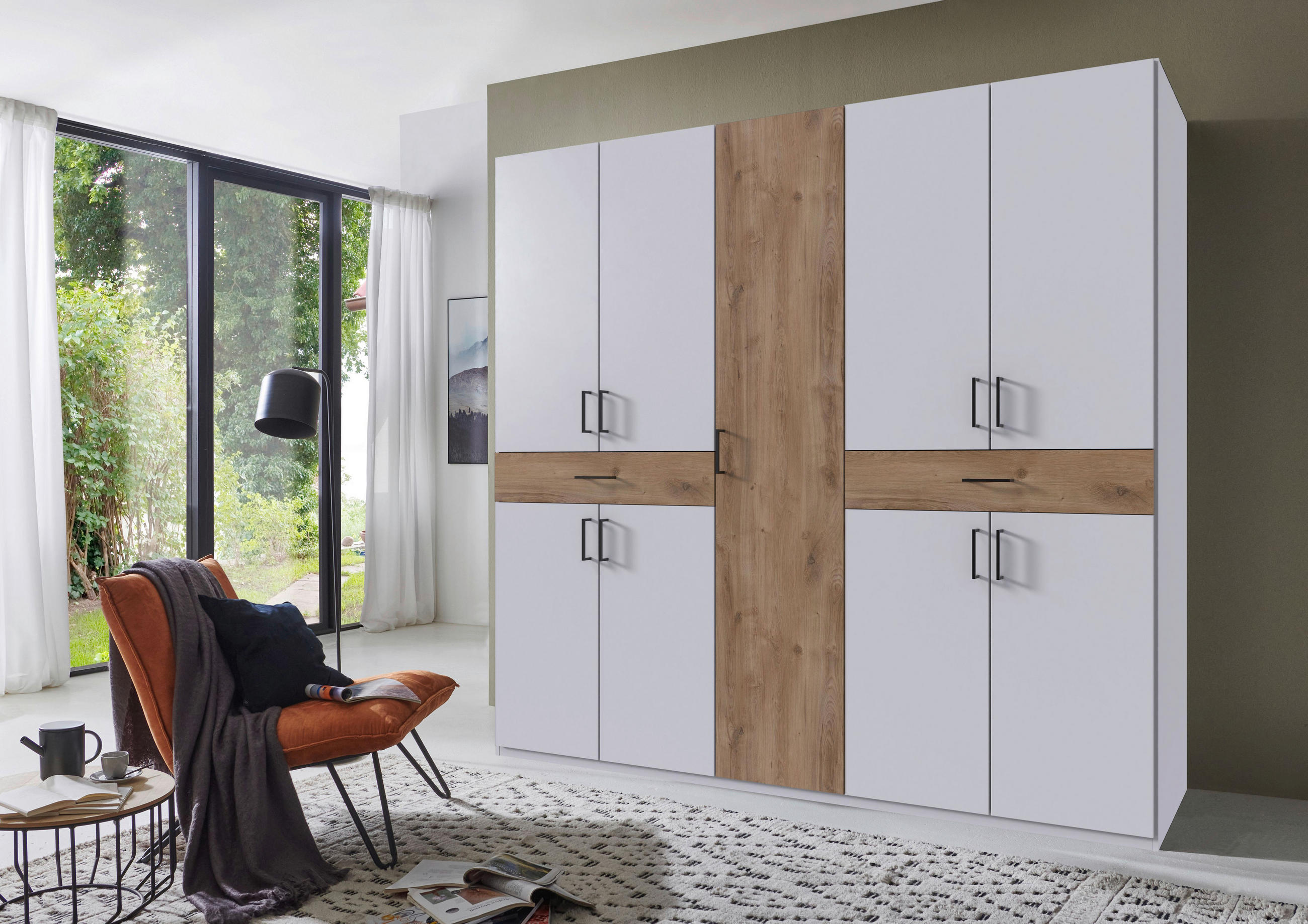 DREHTÜRENSCHRANK in Weiss, Plankeneiche  - Weiss/Plankeneiche, Konventionell, Holzwerkstoff/Kunststoff (225/208/58cm) - Carryhome