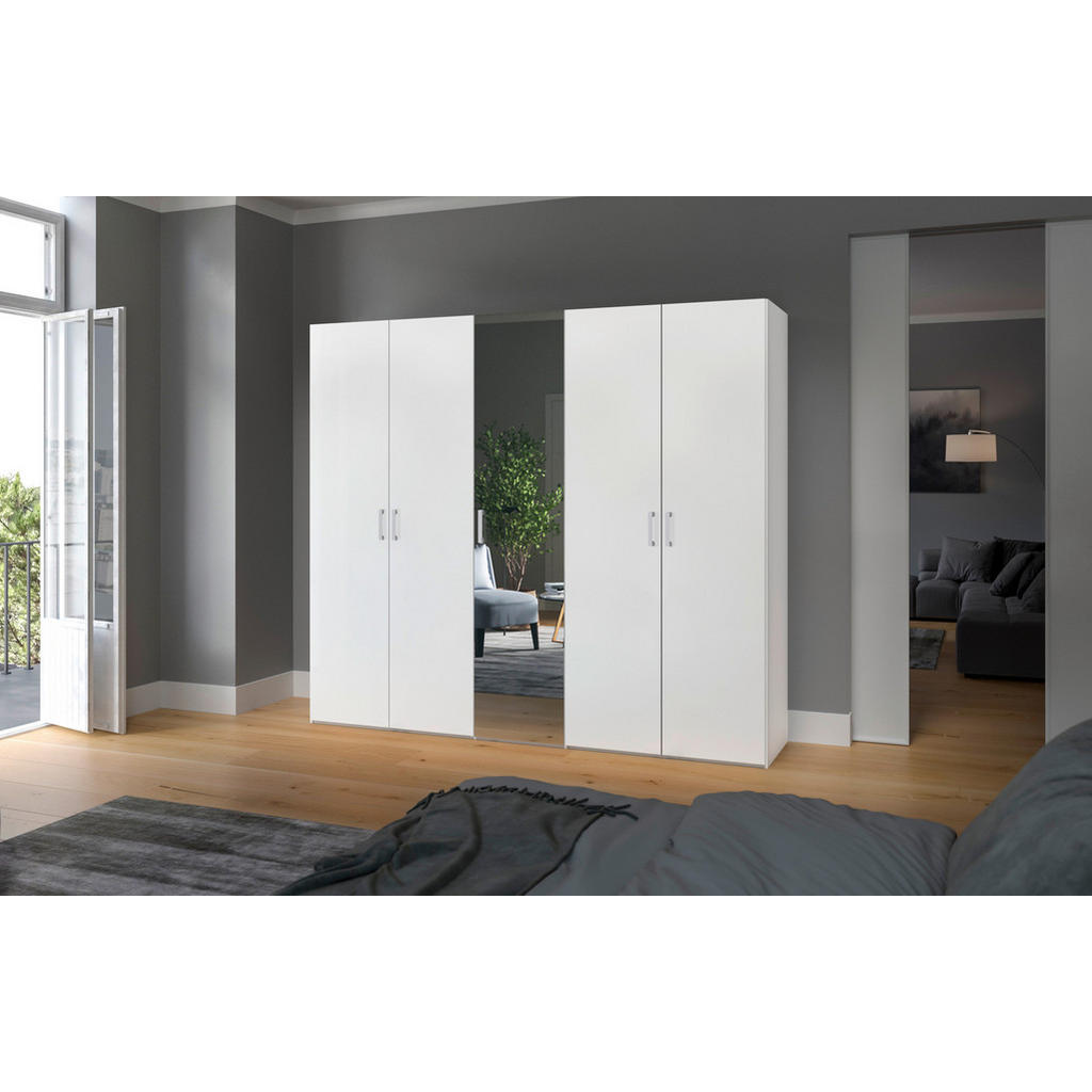 Thumbnail - Boxxx Drehtürenschrank, Weiß, Holzwerkstoff, 3 Fächer, 253x215x59 cm, erweiterbar, Beimöbel erhältlich, umfangreiches Zu...