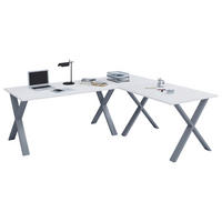 ECKSCHREIBTISCH 190/50/76 cm  in Silberfarben, Weiss  - Weiss/Silberfarben, Modern, Holzwerkstoff/Metall (190/50/76cm) - MID.YOU