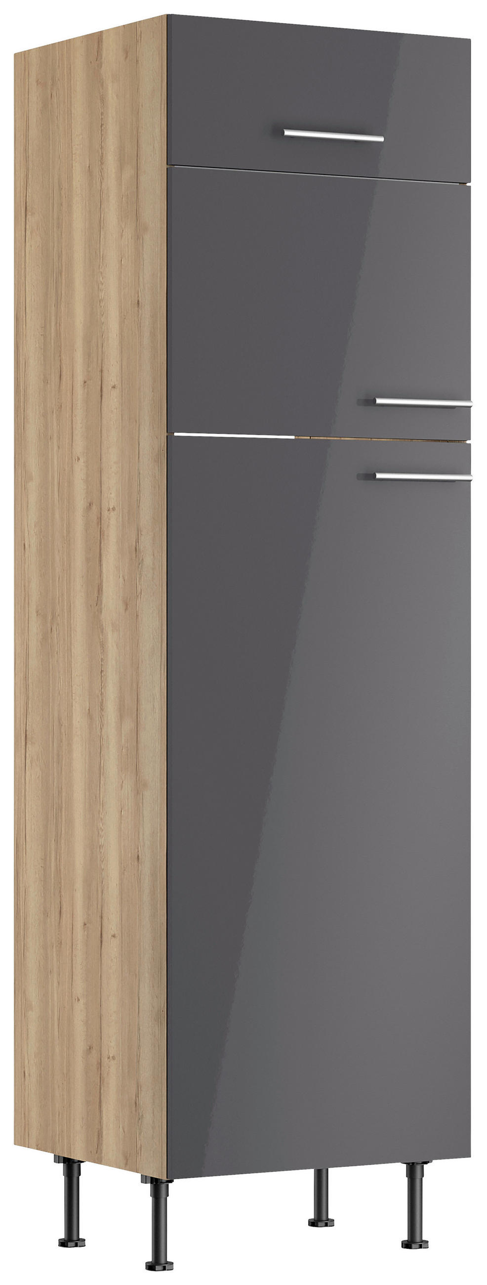 ECKKÜCHE 200/270 cm  in Anthrazit, Eichefarben  - Edelstahlfarben/Eichefarben, Basics, Holzwerkstoff/Metall (200/270cm) - Optifit
