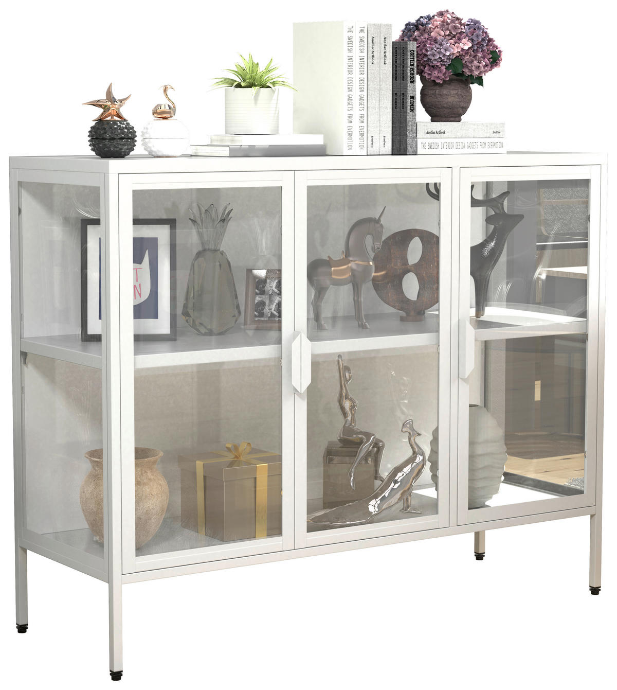 VITRINE in Weiss  - Weiss/Transparent, Design, Glas/Metall (110/80/35cm) - MID.YOU