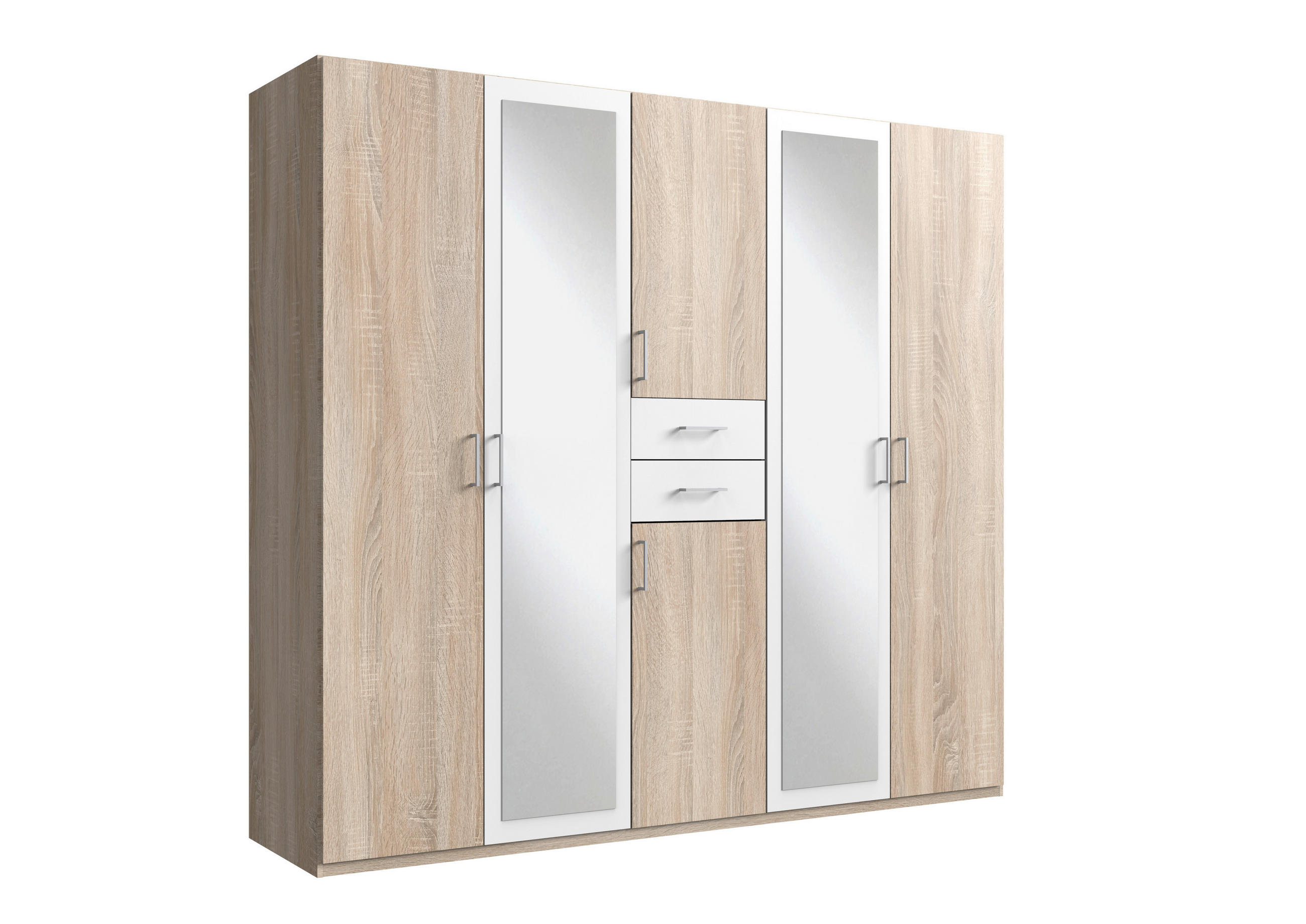 KLEIDERSCHRANK Weiss, Eichefarben  - Weiss/Eichefarben, Modern, Glas/Holz (225/208/58cm) - P & B