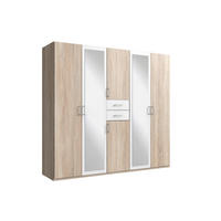 KLEIDERSCHRANK Weiss, Eichefarben  - Weiss/Eichefarben, Modern, Glas/Holz (225/208/58cm) - P & B