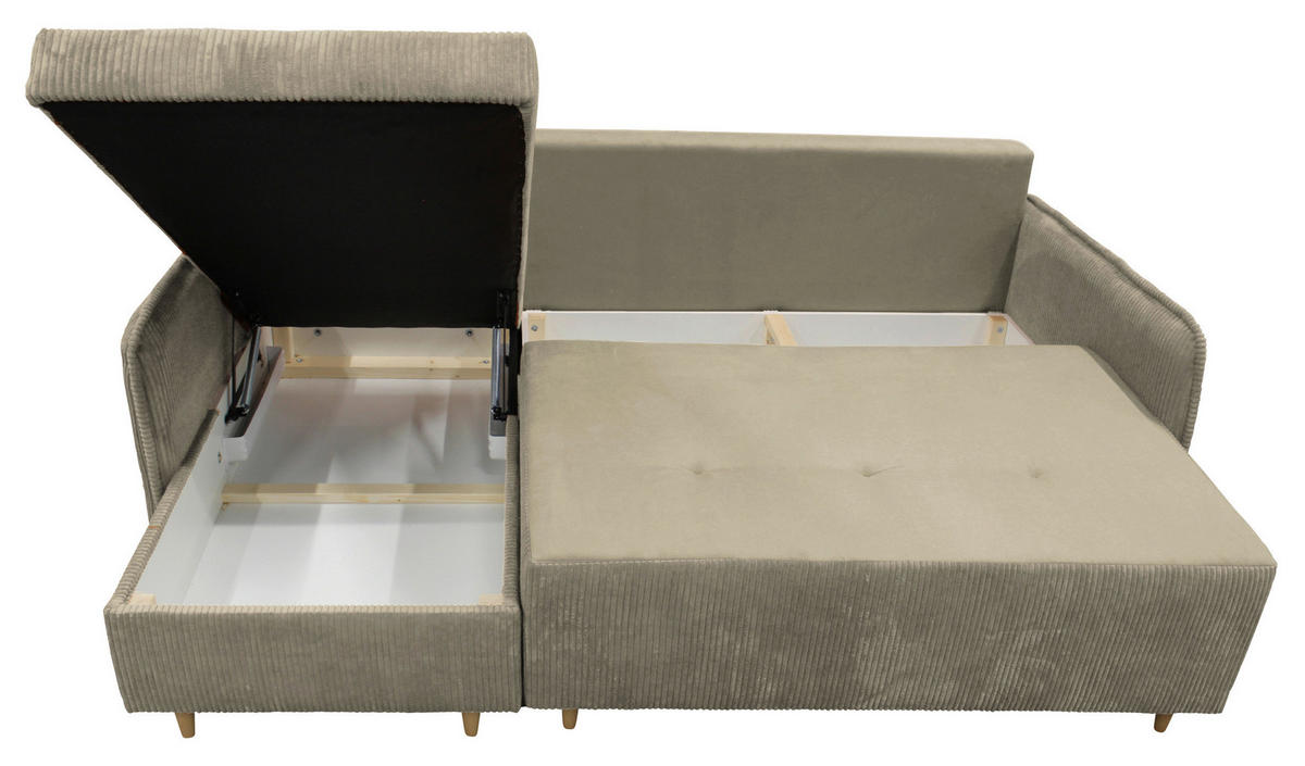 ECKSOFA TEDDY Beige Cord, Bouclé Zierkissen, Rückenkissen, Bettkasten  - Beige/Naturfarben, Design, Holz/Textil (142/215cm) - MID.YOU