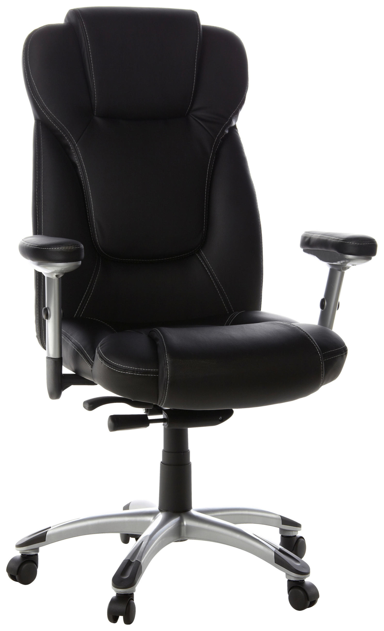 CHEFSESSEL Lederlook Schwarz, Silberfarben  - Silberfarben/Schwarz, MODERN, Kunststoff/Textil (63/131/53cm) - MID.YOU