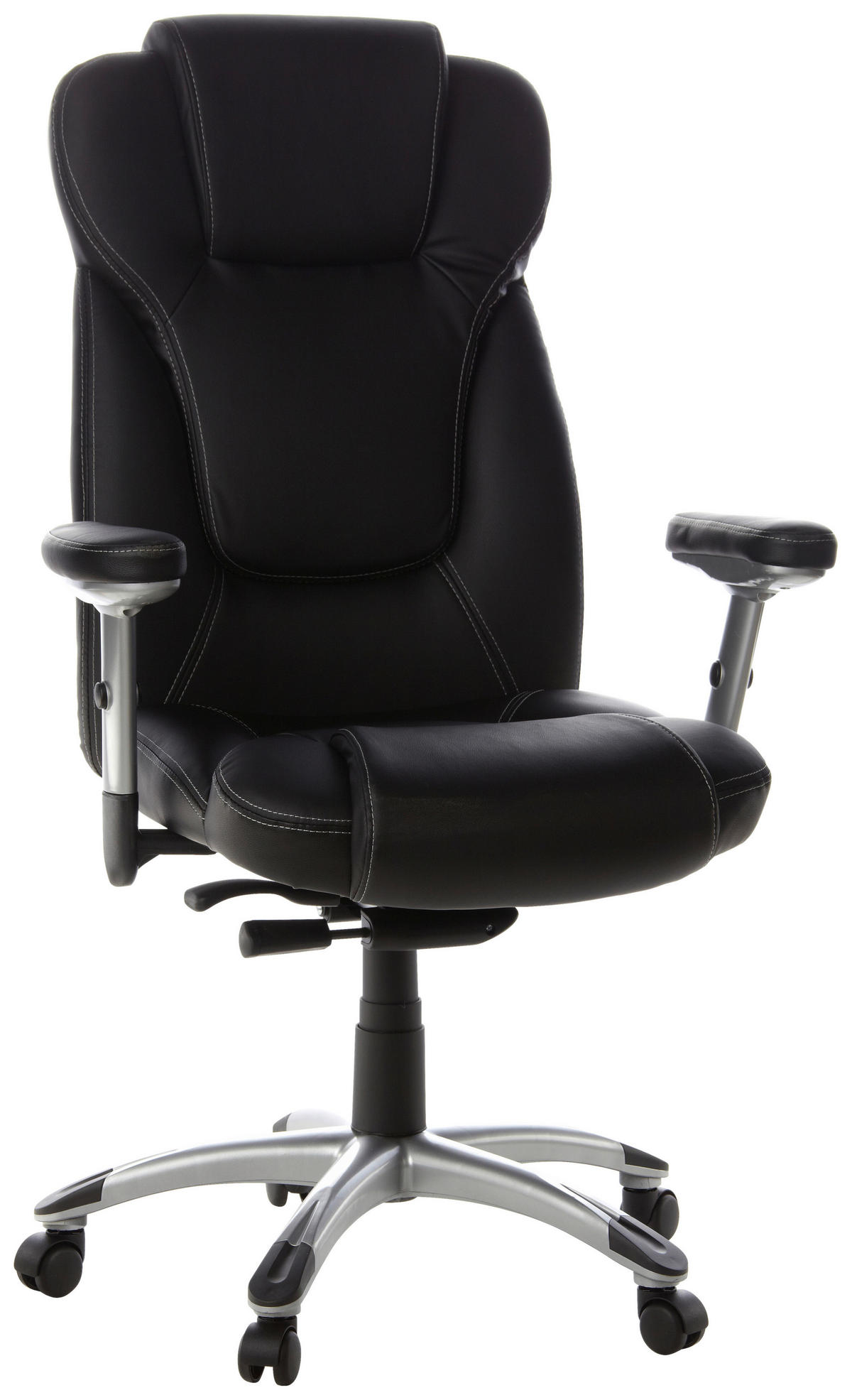 KONTORSSTOL  i läderimitation svart, silver  - vit/silver, Modern, textil/plast (63/131/53cm) - MID.YOU