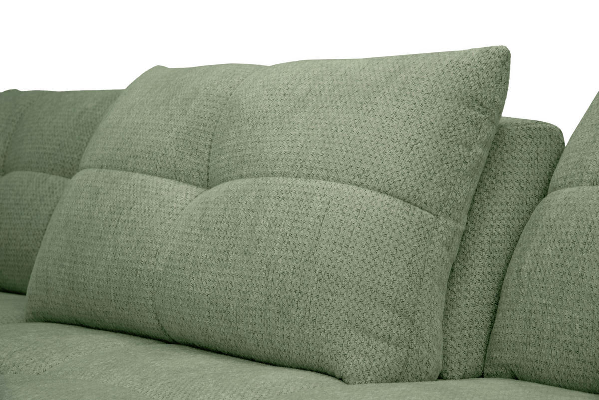 ECKSOFA Salbeigrün Chenille Armlehnenkissen, Rücken echt, Sitztiefenverstellung  - Salbeigrün/Schwarz, KONVENTIONELL, Textil/Metall (215/313cm) - Hom`in