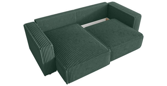 ECKSOFA Dunkelgrün Cord Zierkissen, Rückenkissen, Schlaffunktion, Rücken echt  - Dunkelgrün/Schwarz, MODERN, Kunststoff/Textil (153/250cm) - Xora