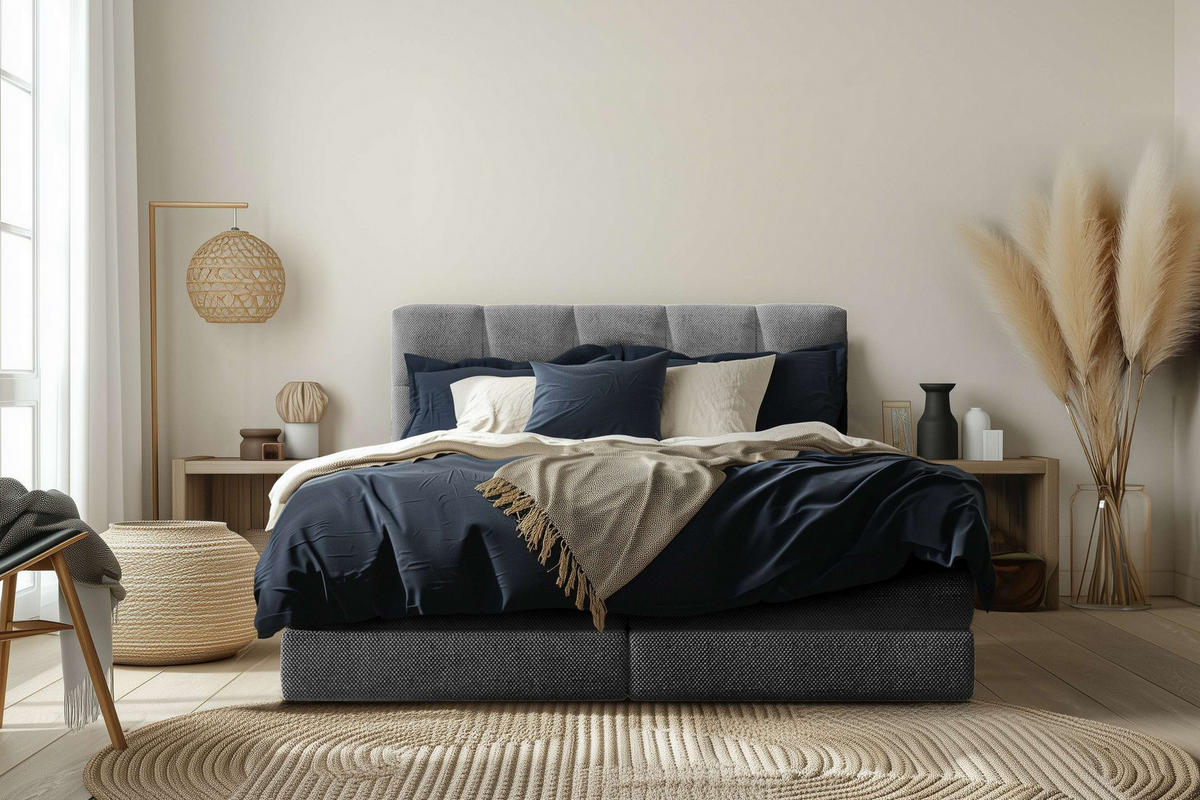 BOXSPRINGBETT 180/200 cm  in Grau  - Schwarz/Grau, Design, Kunststoff/Textil (180/200cm) - Esposa