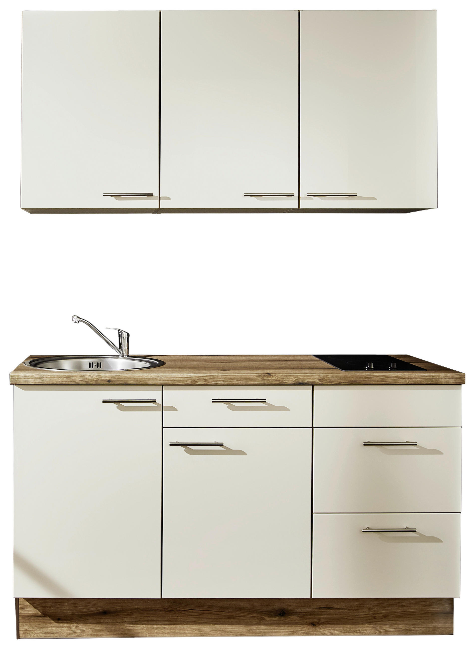 MINIKÜCHE 150 cm   in Magnolie  - Edelstahlfarben/Eichefarben, Design, Holzwerkstoff/Metall (150cm) - Pino