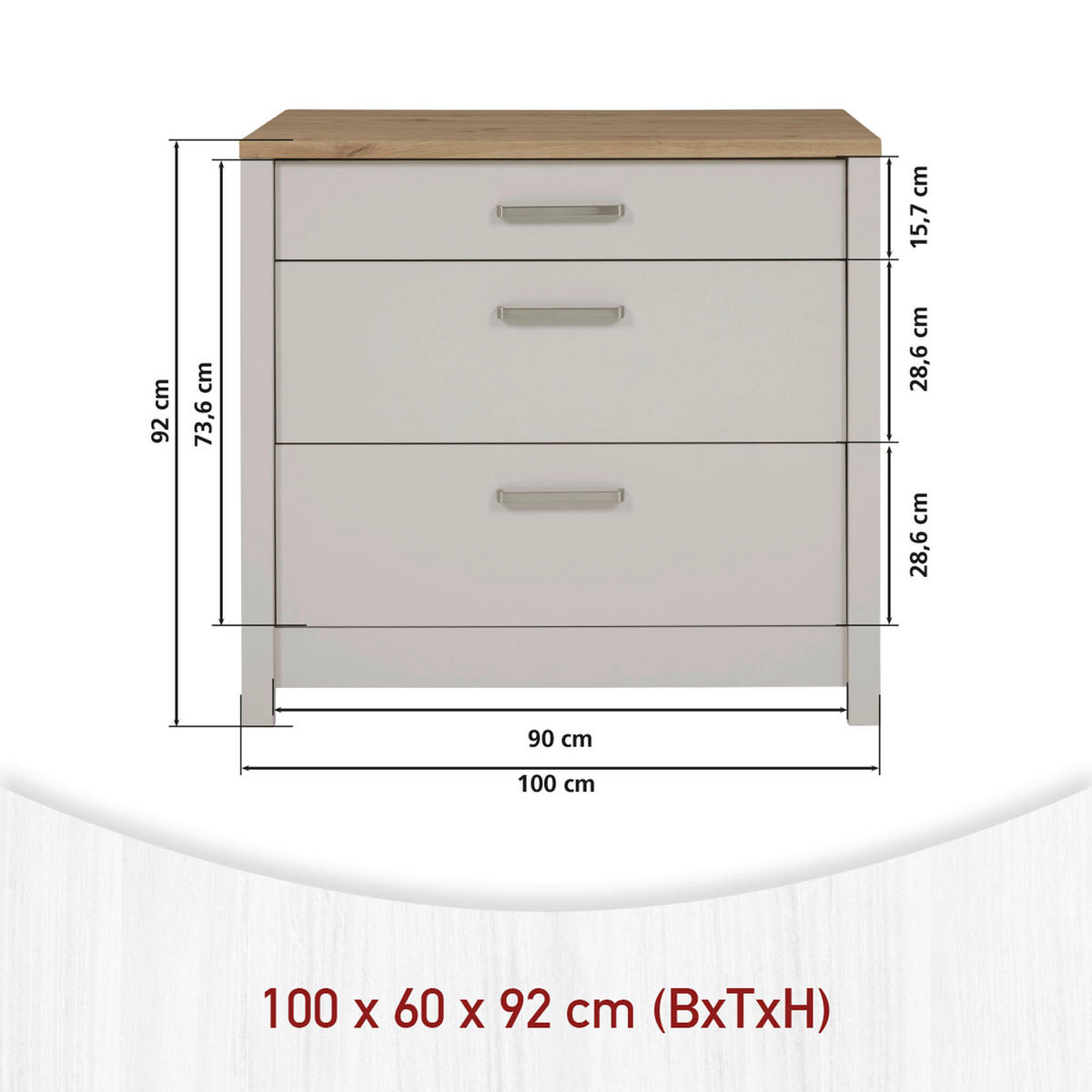 SCHUBKASTENUNTERSCHRANK 100/92/60 cm  in Kaschmir, Eiche Artisan  - Kaschmir/Silberfarben, ROMANTIK / LANDHAUS, Holzwerkstoff/Metall (100/92/60cm) - home24