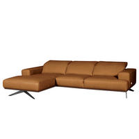 ECKSOFA Cognac Echtleder Rücken echt, Kopfteilverstellung  - Cognac/Schwarz, Design, Leder/Metall (187/295cm) - Livetastic