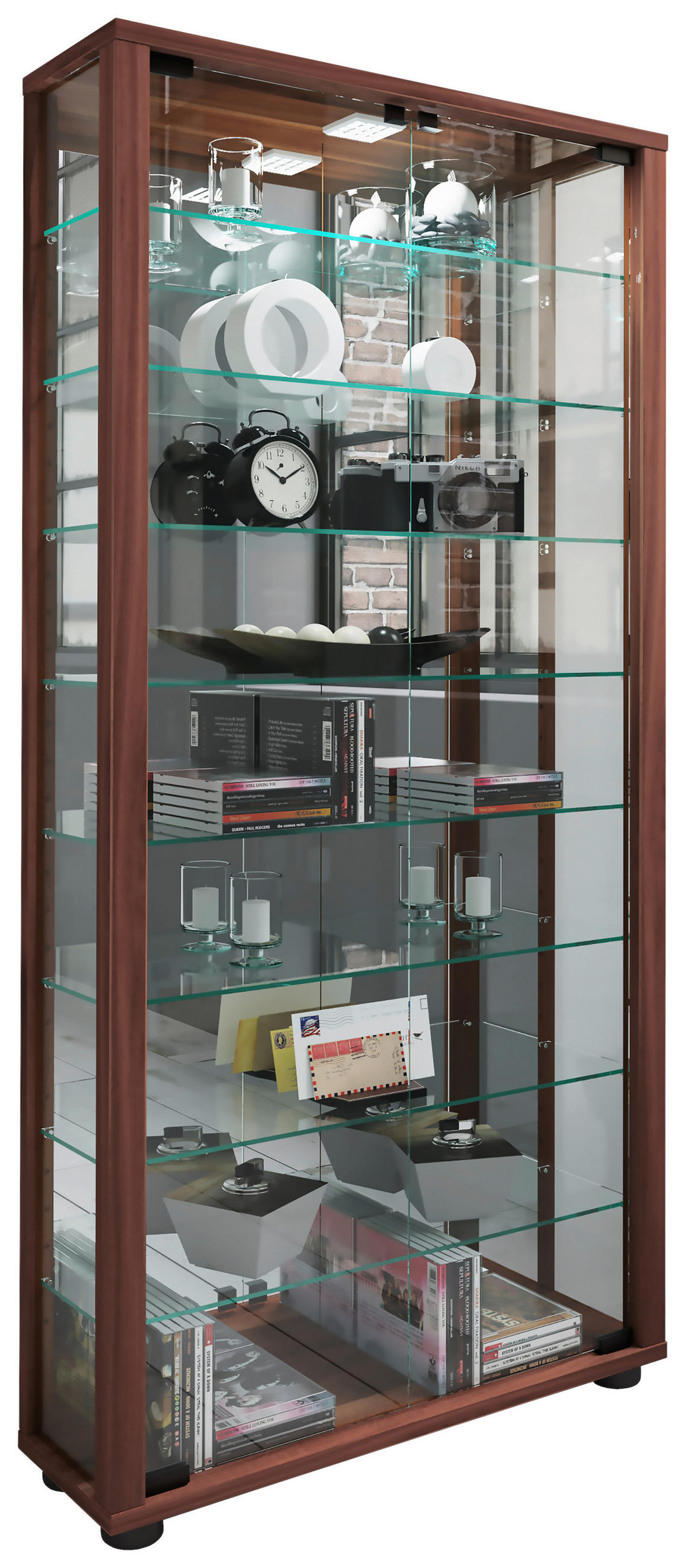 VITRINE in Nussbaumfarben  - Nussbaumfarben/Schwarz, MODERN, Glas/Holzwerkstoff (59/114,8/18cm) - MID.YOU