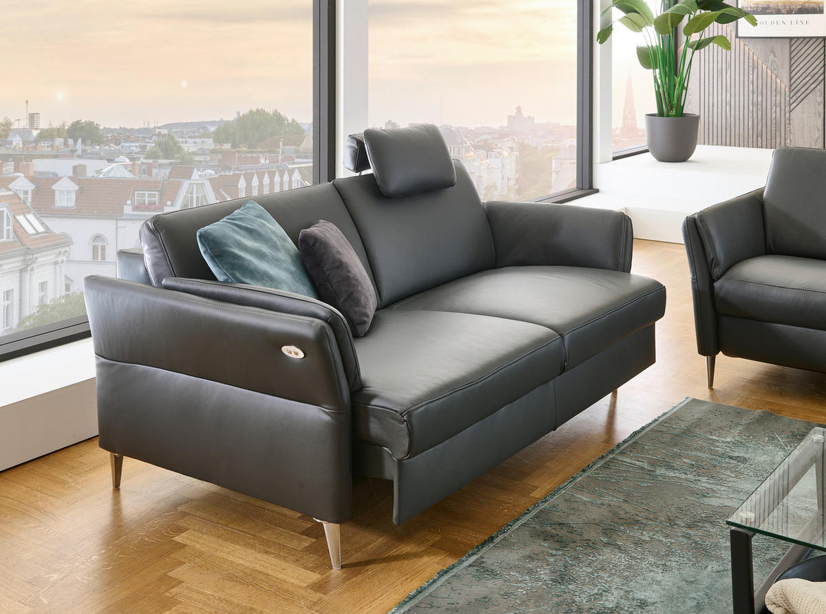 3-SITZER-SOFA Echtleder Anthrazit  - Anthrazit/Alufarben, Konventionell, Leder/Metall (190/84/99cm) - Dieter Knoll