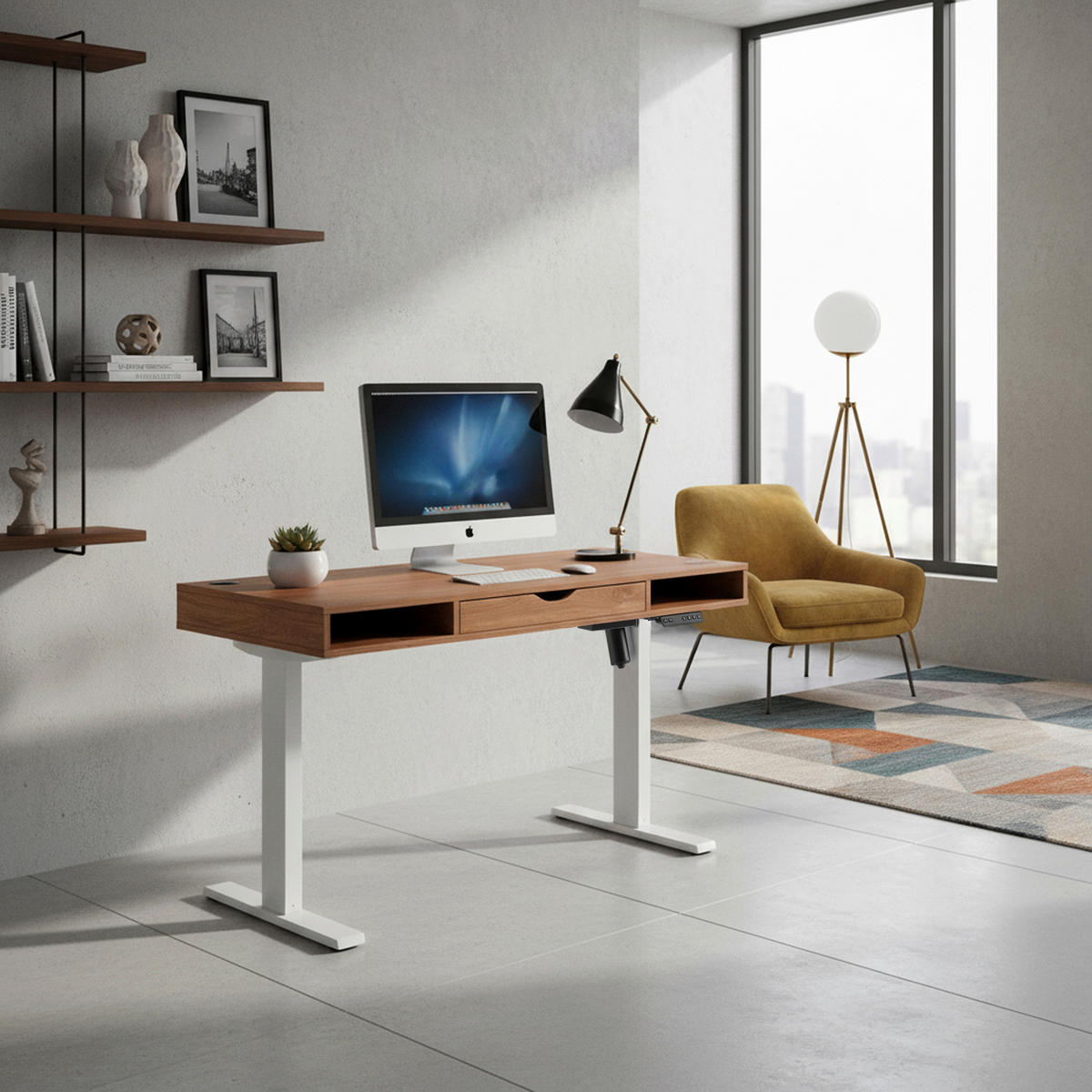 SCHREIBTISCH 120/60/72-110 cm  in Weiß, Eichefarben  - Eichefarben/Weiß, MODERN, Holz/Metall (120/60/72-110cm) - MID.YOU
