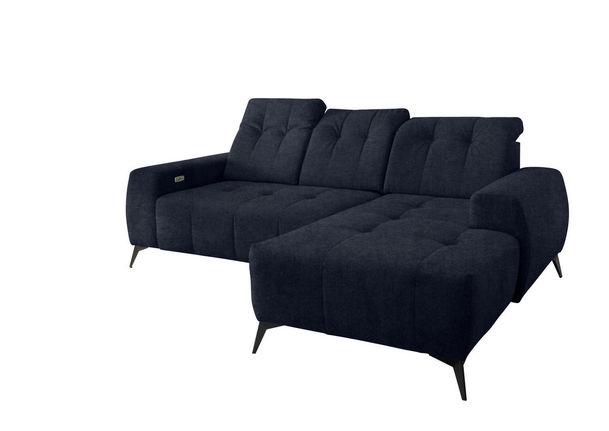 ECKSOFA in Mikrofaser Dunkelblau  - Schwarz/Dunkelblau, Modern, Textil/Metall (258/180cm) - Livetastic