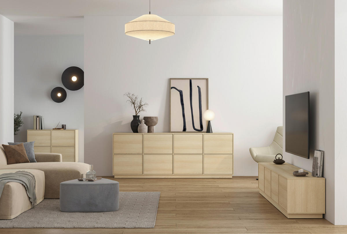 SIDEBOARD Japandi  in 220,5/82,5/41,5 cm  - Eichefarben, Design, Holzwerkstoff (220,5/82,5/41,5cm) - MID.YOU