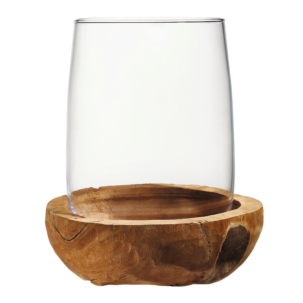 MÉCSESTARTÓ - tíkfa/átlátszó, Lifestyle, Üveg/fa (23,00/27,00/23,00cm) - Leonardo