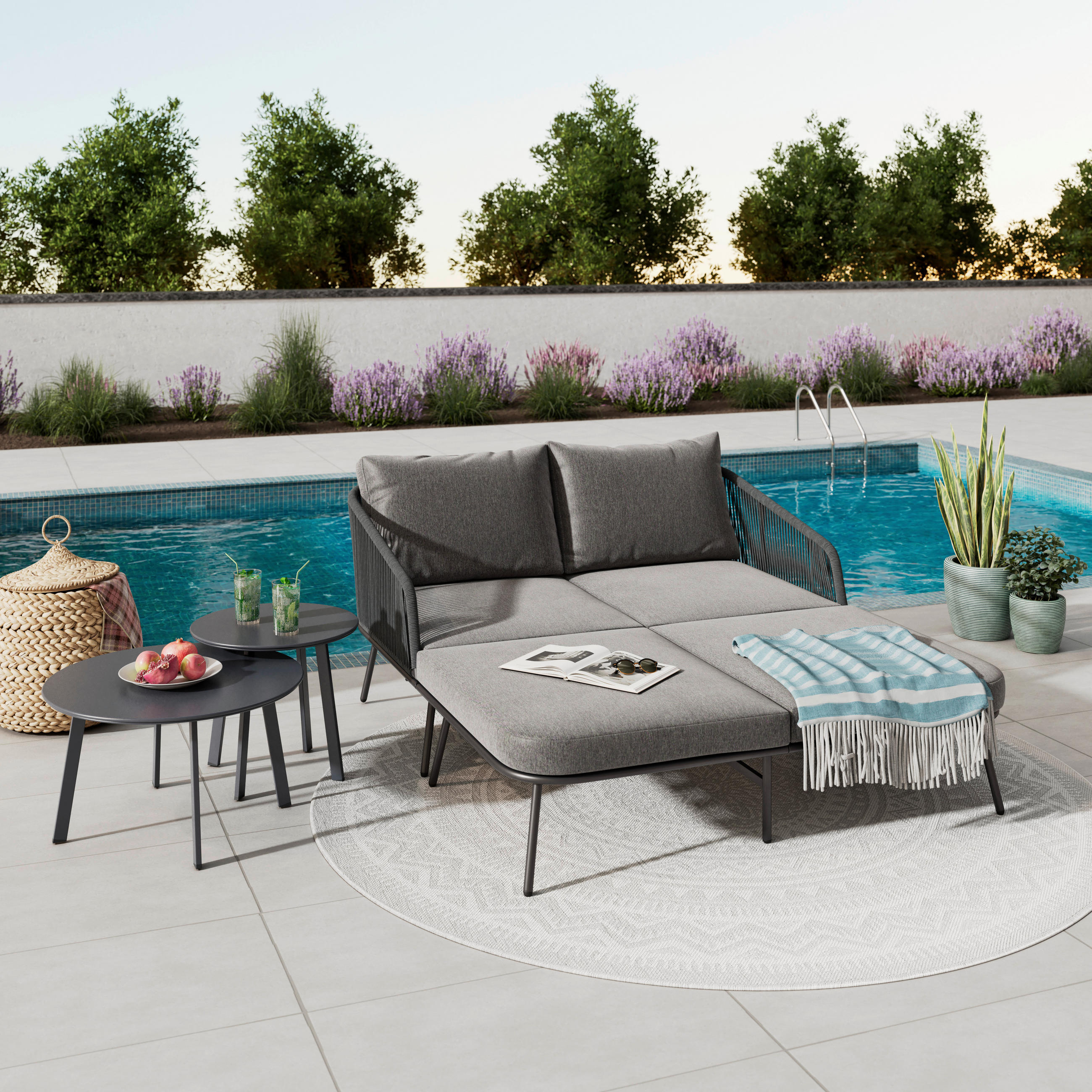 SONNENINSEL 150/75/95 cm  - Dunkelgrau/Schwarz, MODERN, Textil/Metall (150/75/95cm) - Beldano