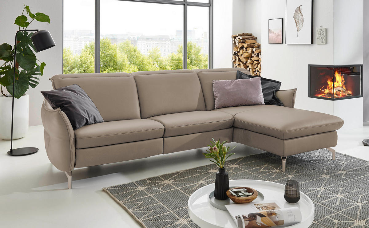 ECKSOFA in Lederlook (vegan) Hellgrau  - Hellgrau/Nickelfarben, Modern, Textil/Metall (233/179cm) - Livetastic