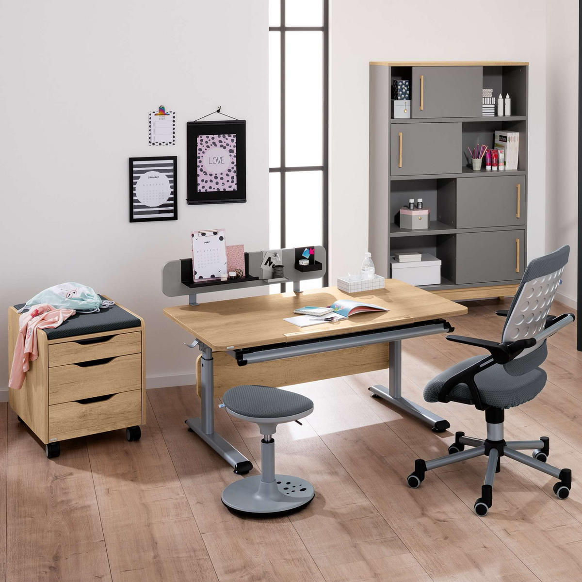 ÍRÓASZTAL KIEGÉSZÍTŐ ELEM 81/16/2,2 cm  - palaszürke, Konventionell, faalapú anyag/fém (81/16/2,2cm) - Paidi