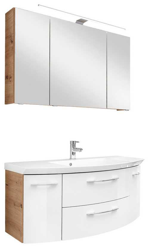 BADEZIMMER  in 121 cm  - Eichefarben/Weiß, KONVENTIONELL, Glas/Holzwerkstoff (121cm) - Sadena
