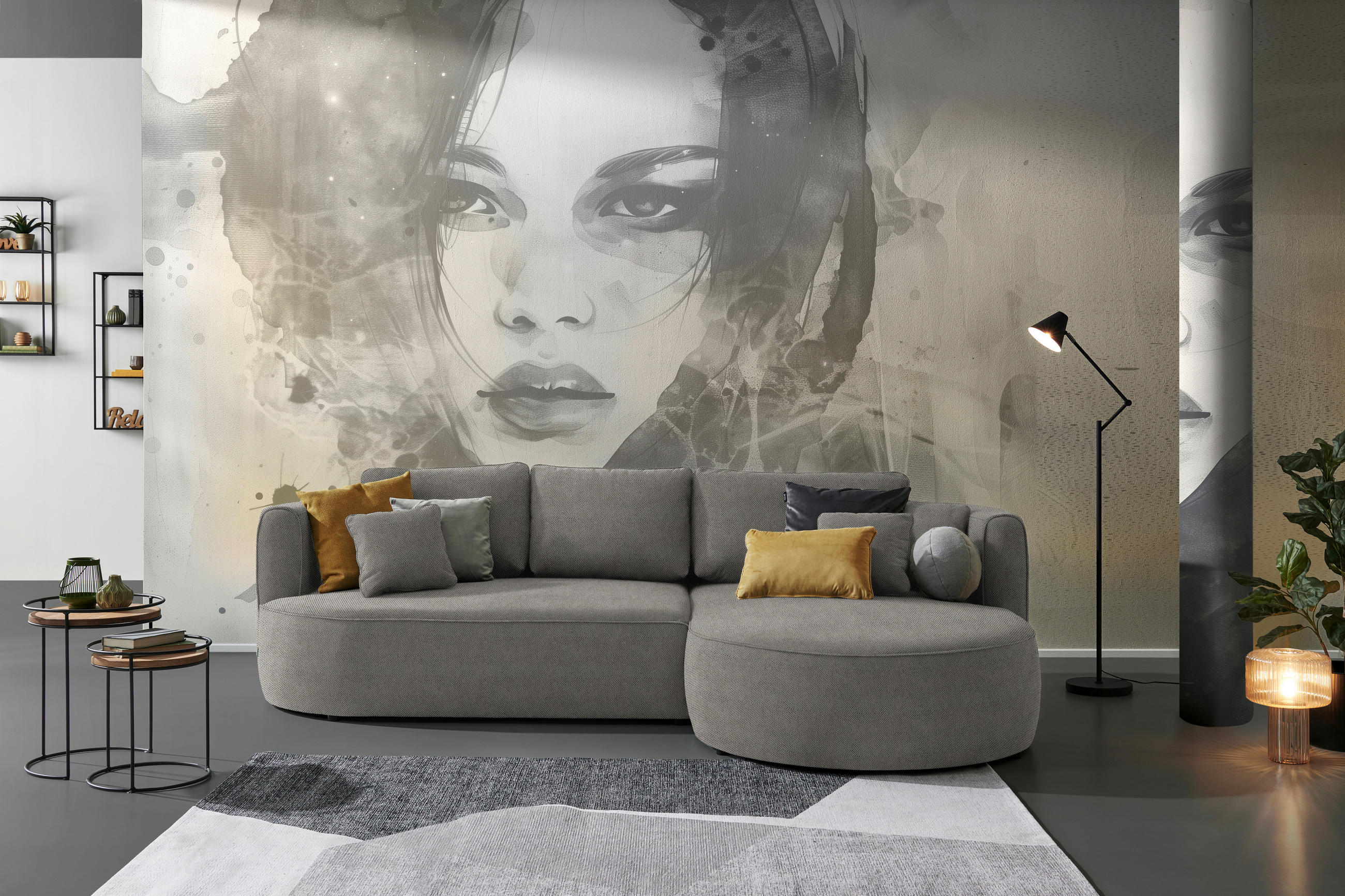 ECKSOFA in Webstoff Greige  - Greige/Schwarz, Modern, Kunststoff/Textil (284/183cm) - Welnova