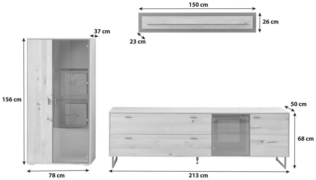 WOHNWAND  in Wildeiche 306/188/50 cm  - Wildeiche/Schwarz, Design, Glas/Holz (306/188/50cm) - MID.YOU