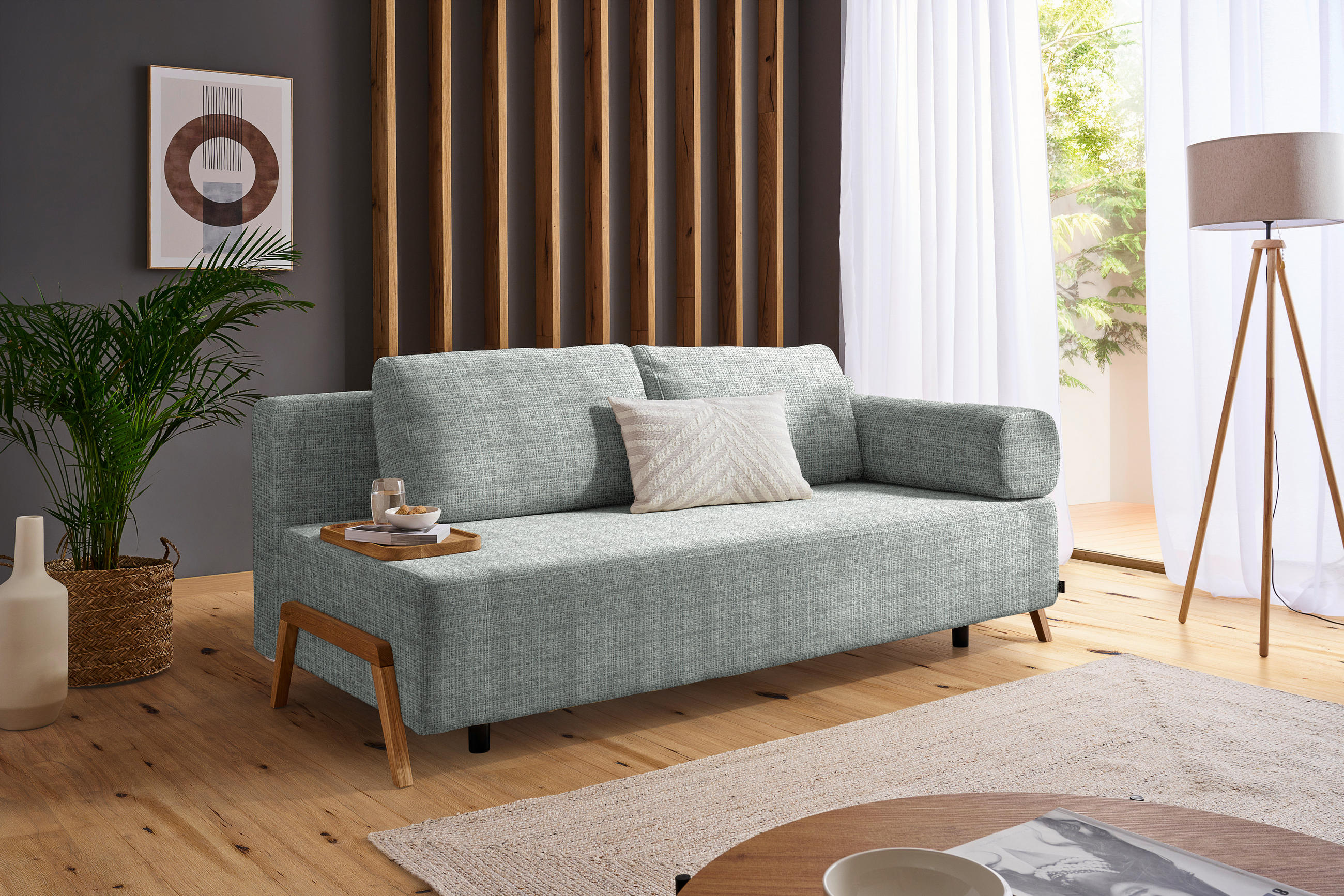 SCHLAFSOFA Chenille Grau  - Naturfarben/Grau, Design, Holz/Textil (211/88/102cm) - Niels Andersson