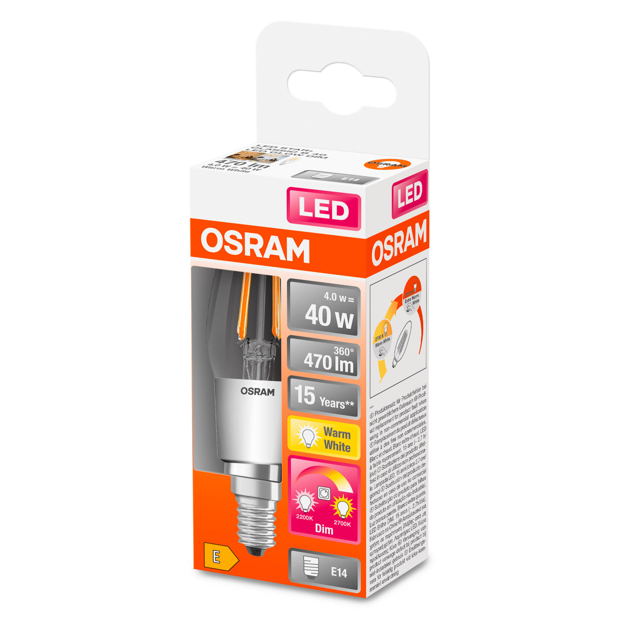 LED-LEUCHTMITTEL   E14 4 W 470 lm 2 Stück  - Klar, Basics, Glas (3,5/11,5cm) - Osram