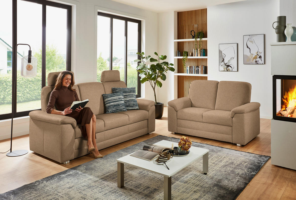SITZGARNITUR Chenille Altrosa, Hellbraun  - Hellbraun/Alufarben, Konventionell, Textil/Metall (208/156/96/89cm) - Beldomo Comfort