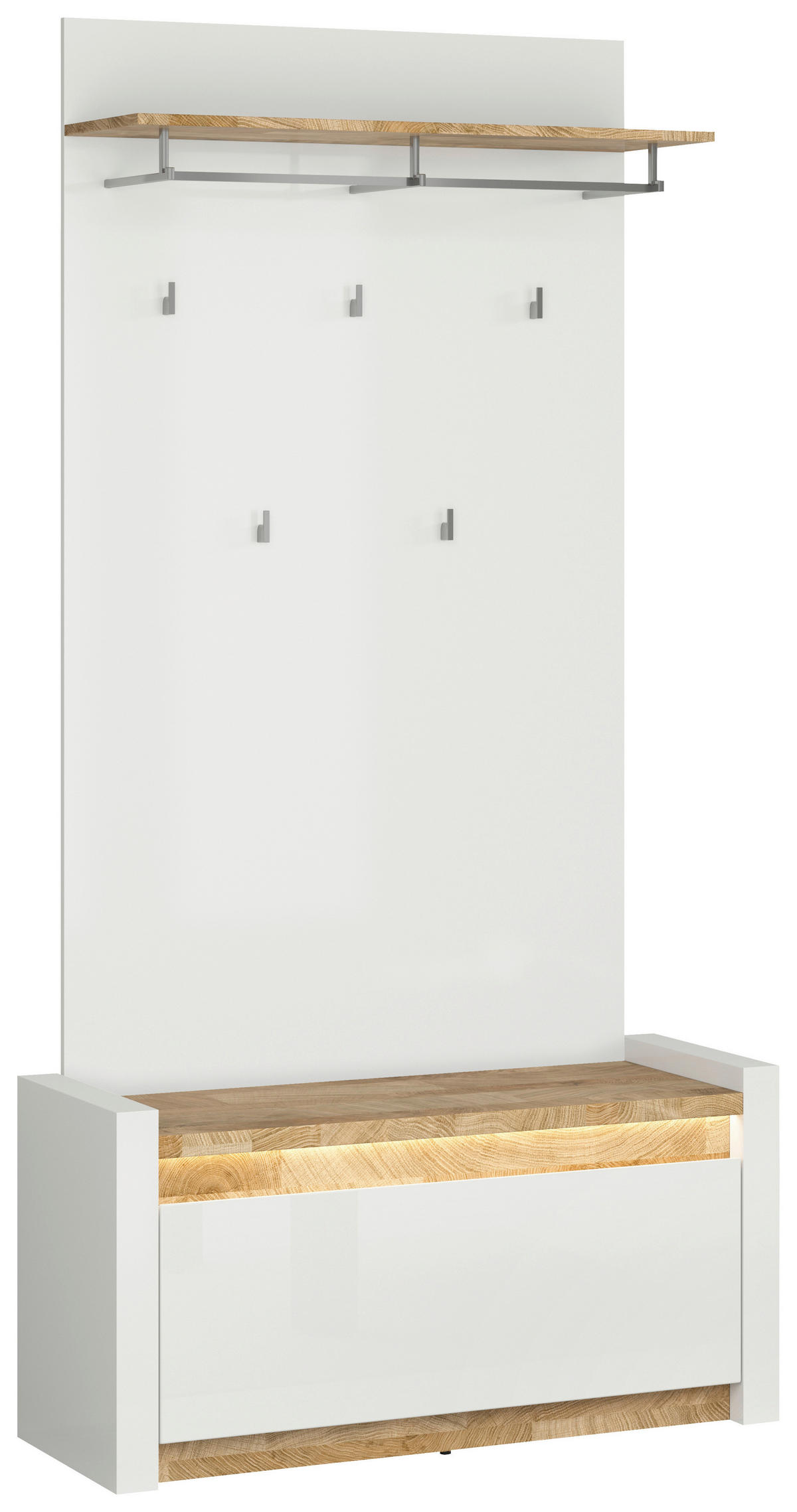 GARDEROBNA KLOP bela, barve hrasta - črna/barve hrasta, Basics, umetna masa/leseni material (84/63/45cm) - Livetastic