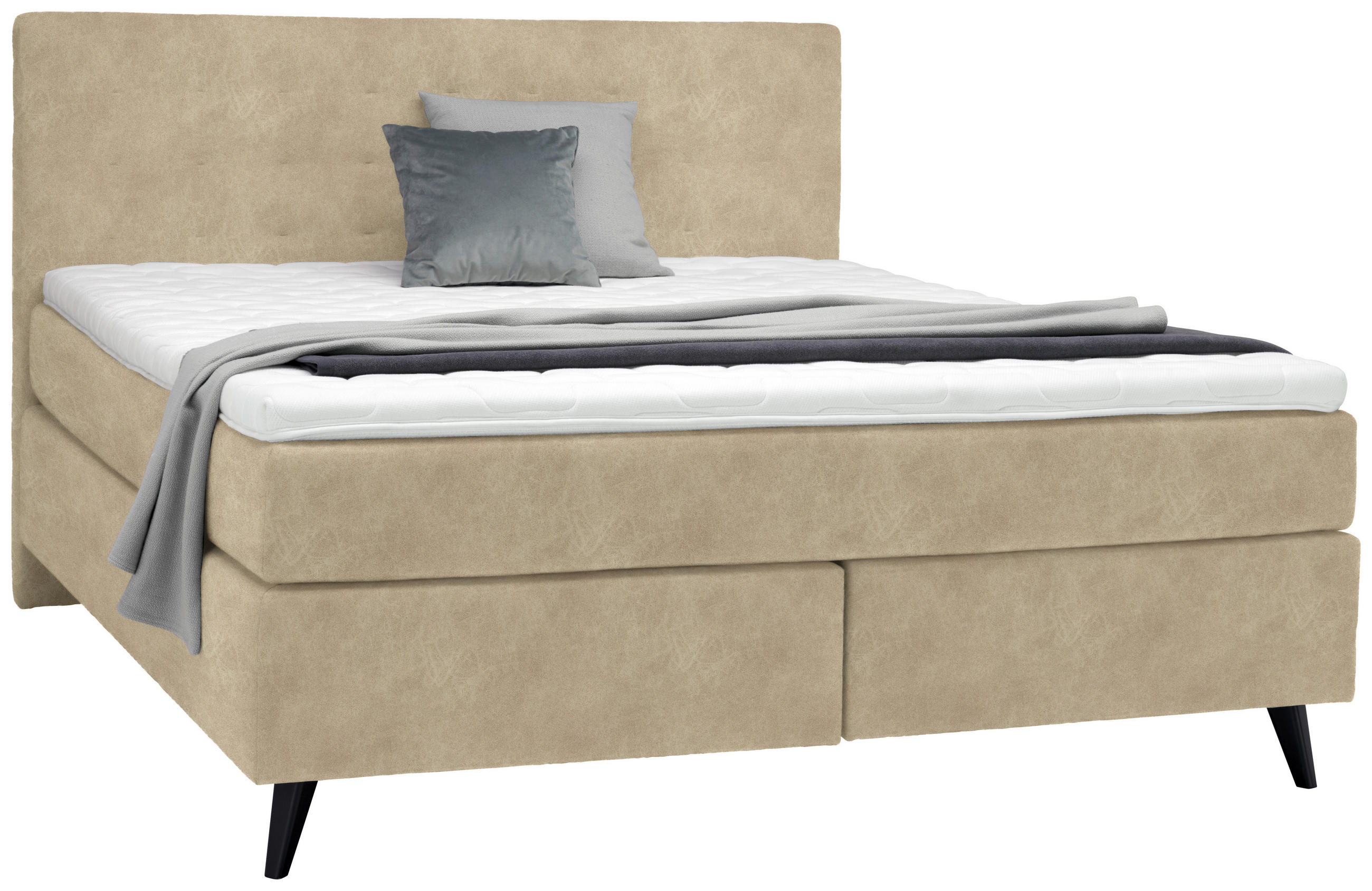 BOXSPRINGBETT 180/200 cm  in Beige  - Beige/Schwarz, KONVENTIONELL, Holz/Textil (180/200cm) - Voleo
