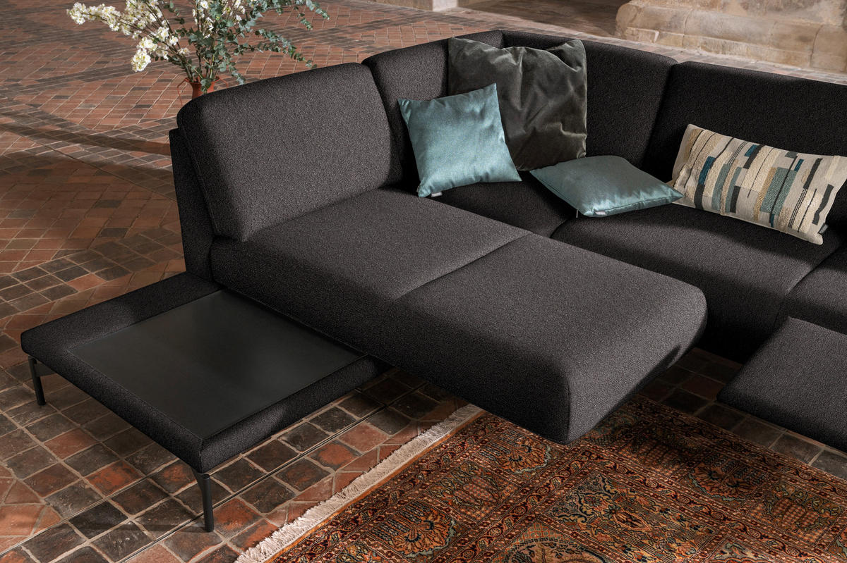 ECKSOFA in Flachgewebe, Struktur Graubraun  - Anthrazit/Graubraun, Design, Textil/Metall (230/254cm) - Johann Jakob