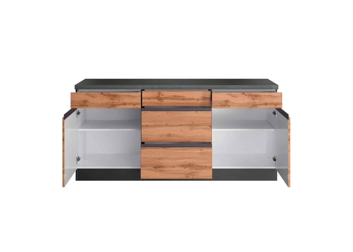 KÜCHENUNTERSCHRANK 180/86/60 cm  in Graphitfarben, Eiche Wotan  - Eiche Wotan/Graphitfarben, Design, Holzwerkstoff (180/86/60cm) - Held