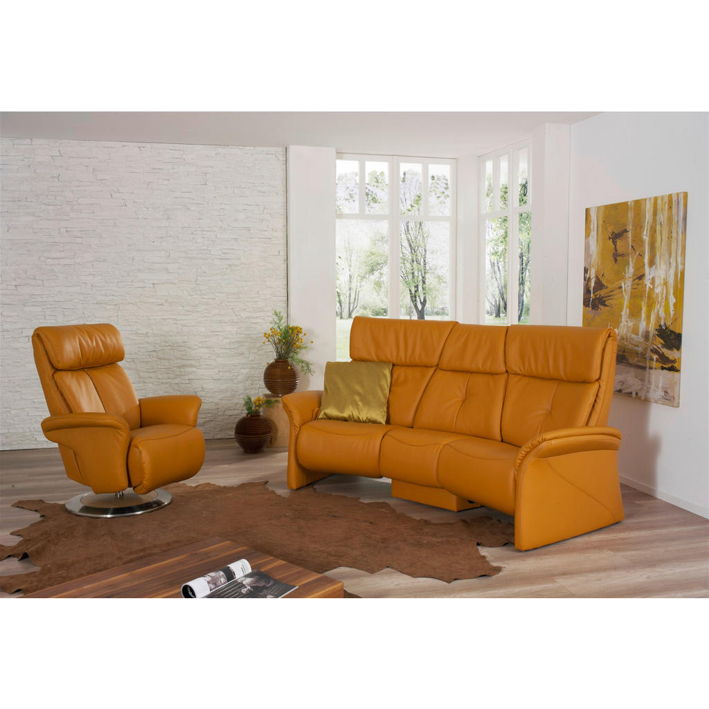Thumbnail - Himolla Komfortklass Trapezsofa Heimkino, Gelb, Leder, Echtleder, Longlife-Leder, 208x107x103 cm, Blauer Engel, Goldenes...