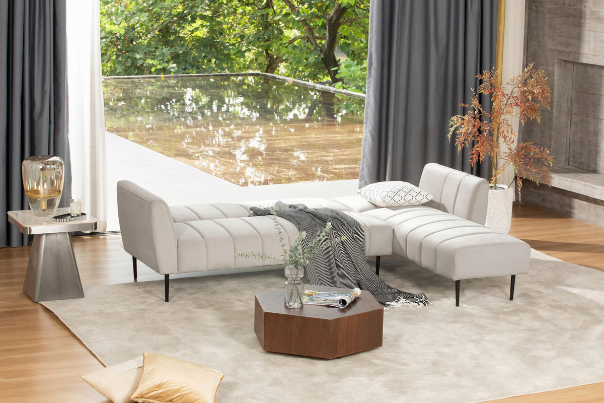 ECKSOFA Creme Samt  - Creme/Schwarz, MODERN, Textil/Metall (253/87/169cm) - P & B