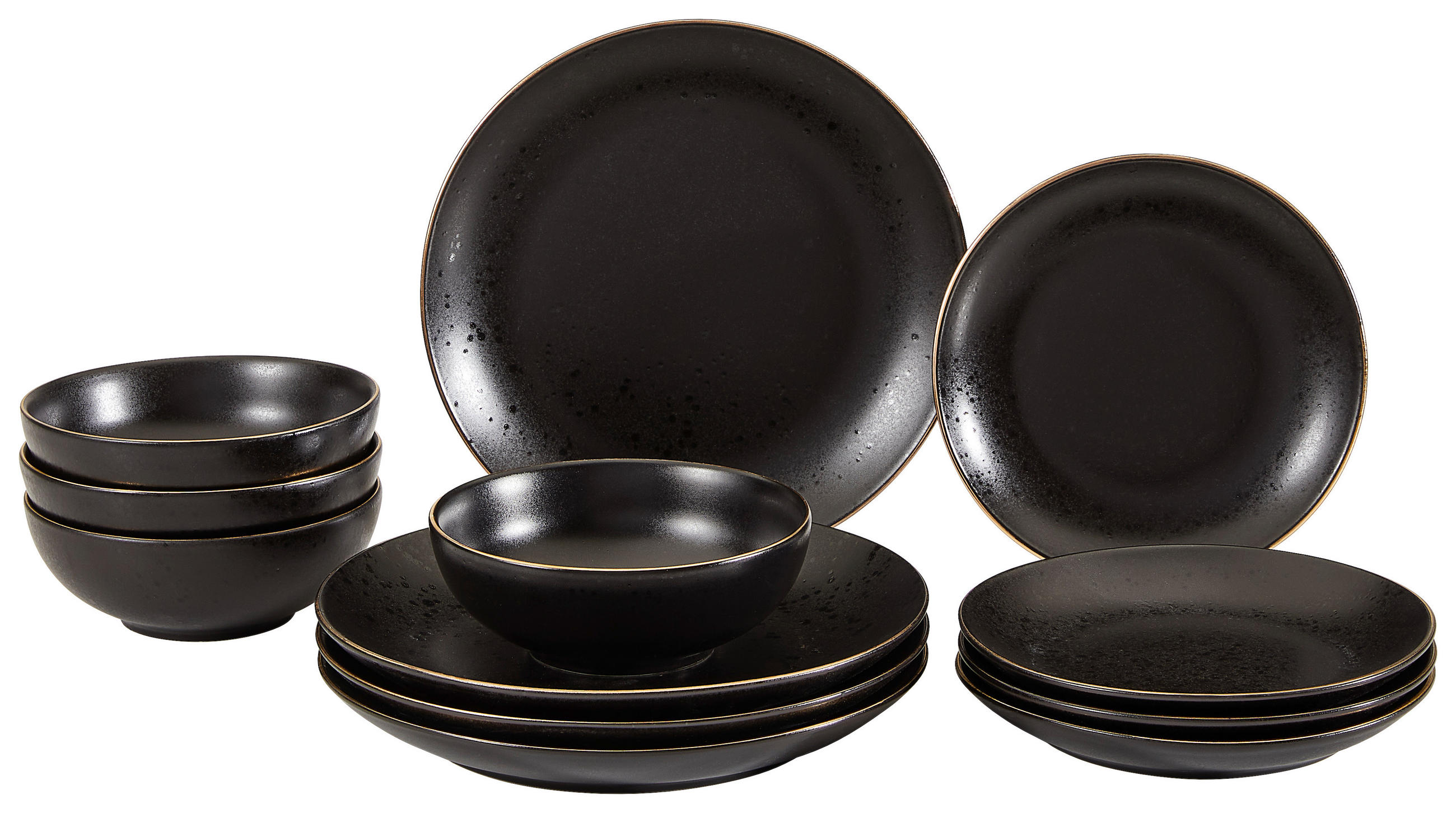 TAFELSERVICE Schwarz 12-teilig Industrial Gold  - Schwarz, KONVENTIONELL, Keramik (31/31/38cm) - Creatable