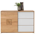 SIDEBOARD Eiche massiv Weiß, Eichefarben Einlegeböden  - Eichefarben/Alufarben, Natur, Glas/Holz (137/90/40cm) - Linea Natura