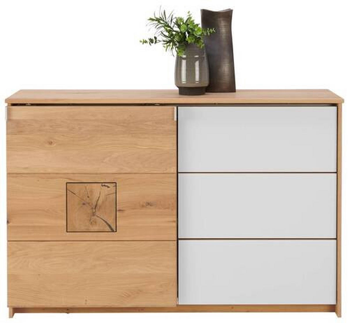 SIDEBOARD 137/90/40 cm  in Weiss, Eichefarben  - Weiss/Eichefarben, Natur, Glas/Holz (137/90/40cm) - Linea Natura