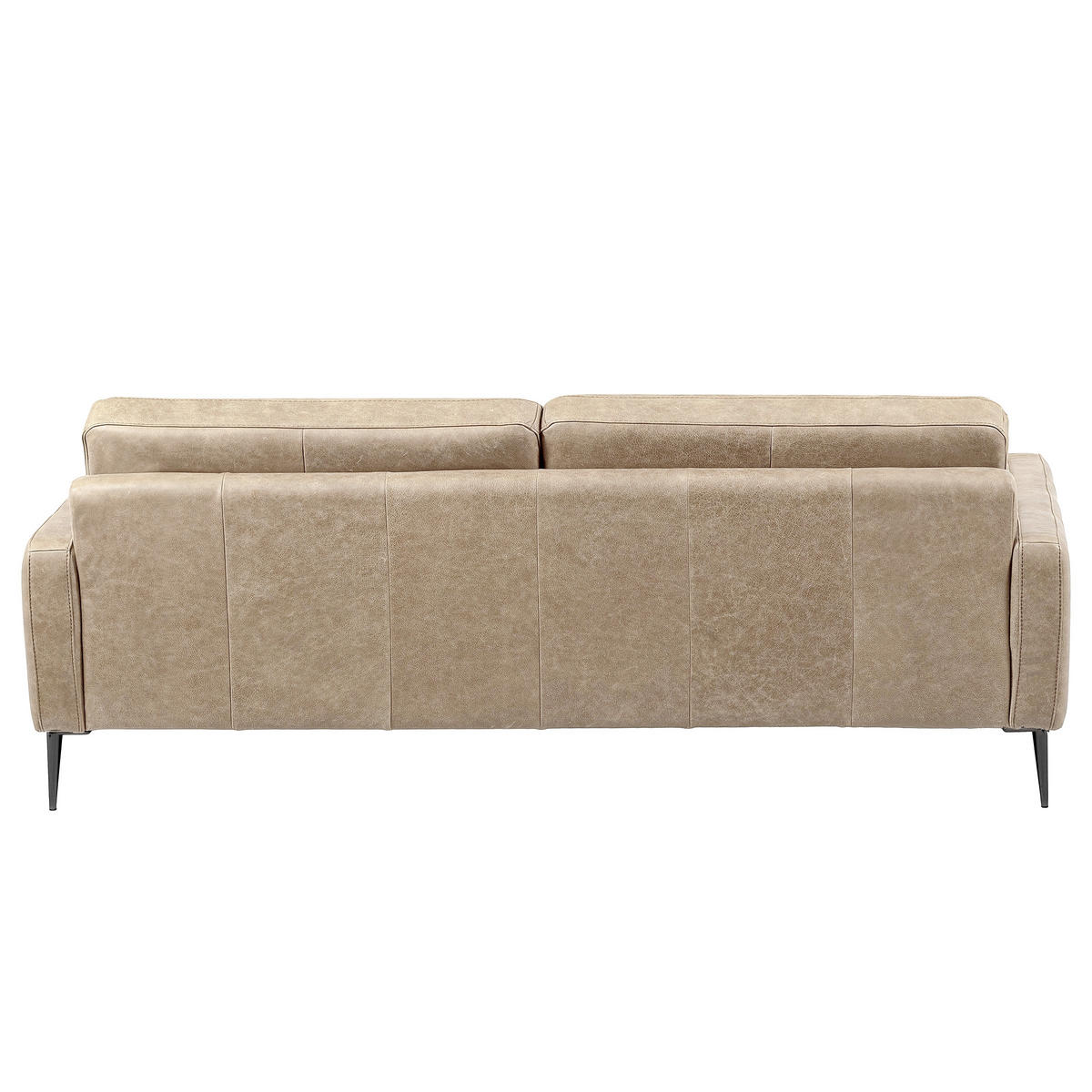 3,5-SITZER SPRING in Lederlook Echtleder Creme  - Schwarzchrom/Creme, Design, Leder/Textil (207/85/92cm) - Livetastic