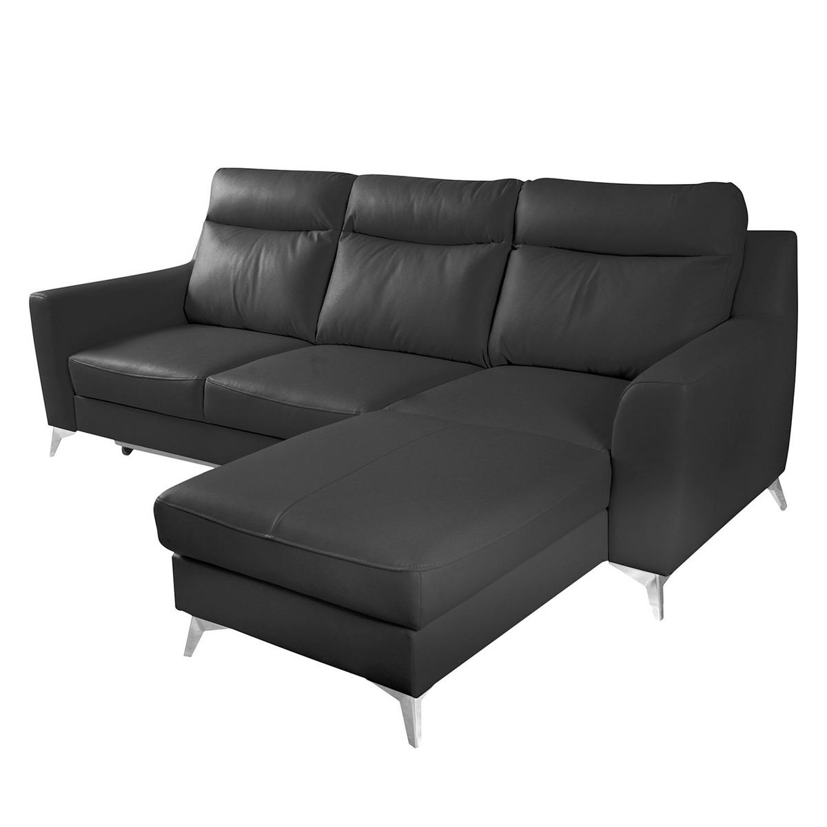ECKSOFA Lederlook Echtleder Schwarz  - Chromfarben/Schwarz, Design, Leder/Textil (236/168cm) - Livetastic