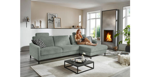 ECKSOFA  in Chenille, Flachgewebe Hellgrau Rücken echt  316/175 cm  - Hellgrau/Schwarz, Design, Textil/Metall (316/175cm) - Dieter Knoll