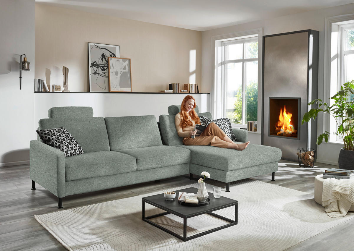 ECKSOFA  in Chenille, Flachgewebe Hellgrau  316/175 cm  - Hellgrau/Schwarz, Design, Textil/Metall (316/175cm) - Dieter Knoll