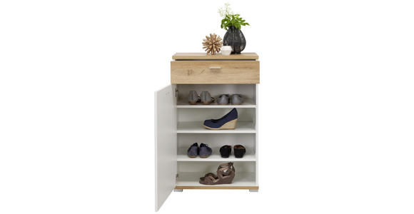 SCHUHSCHRANK 58/95/40 cm - Eichefarben/Weiß, Design, Holzwerkstoff/Metall (58/95/40cm) - Carryhome