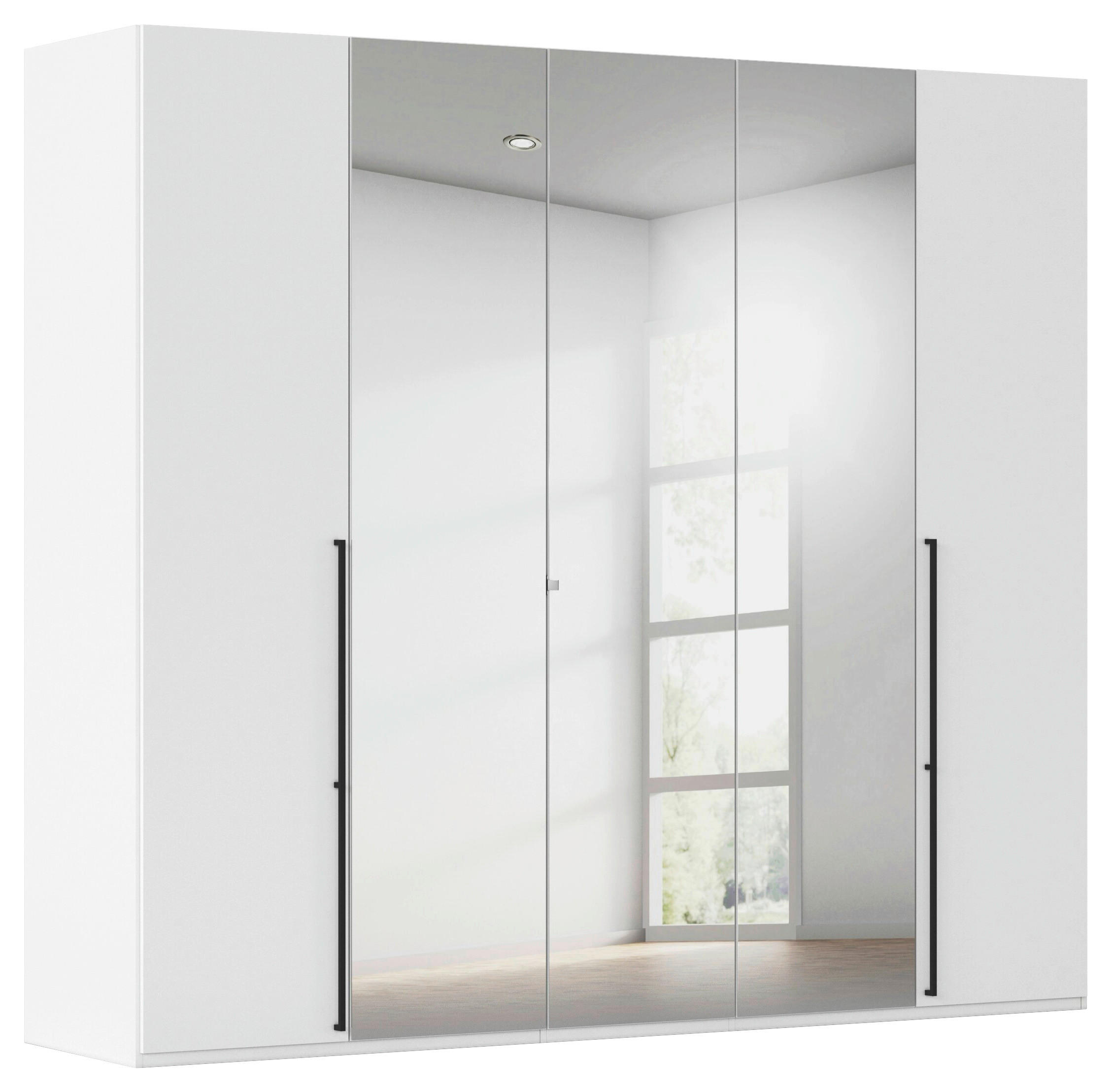 DREHTÜRENSCHRANK 251/235/61 cm,  in Weiß, 5-türig  - Chromfarben/Schwarz, Basics, Glas/Holzwerkstoff (251/235/61cm) - Novel