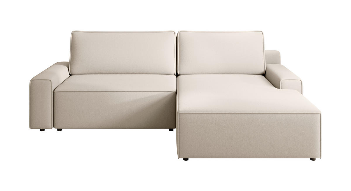 ECKSCHLAFSOFA CHALLANGE  mit Schlafen auf Sitzhöhe, Rücken echt, Armteil links, Armteil rechts Struktur Beige  - Beige/Schwarz, MODERN, Kunststoff/Textil (246/168cm) - Trendmanufaktur